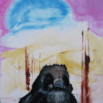 Ruokolahden kuukkeli (2018), akryyli- ja öljyväri vanerille, 30 x 25 cm